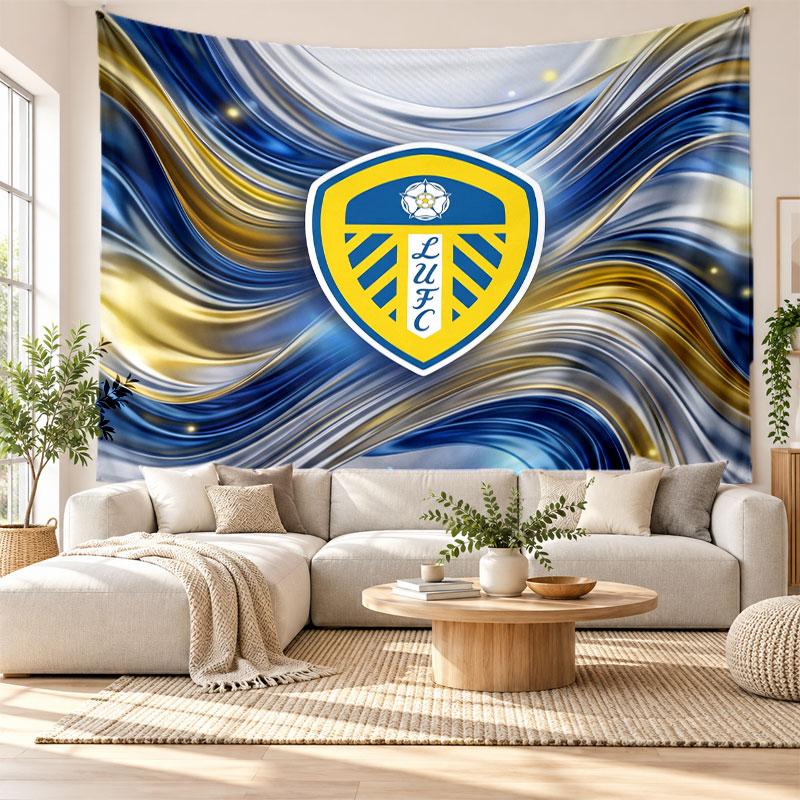 Arazzo da Parete Calcio Leeds United, Appeso a Parete in Tessuto Morbido, Sfondo Decorativo per Camera da Letto Arte Murale per la Casa