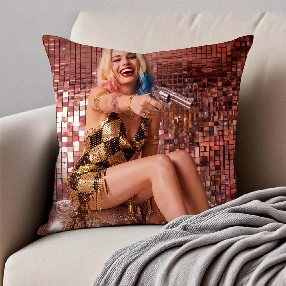 MMargot Robbie Cushion Cover Pillowcase Antidustmite Invisible Zipper Short Plush Sofa Cushion