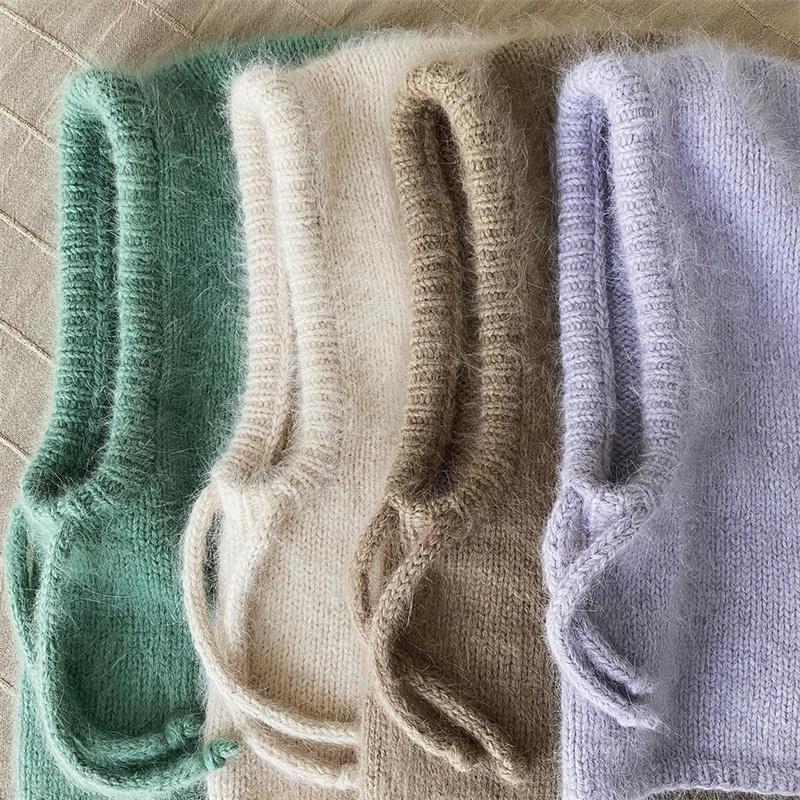 High Quality Rabbit Fur Women Knitted Hat Fashion Solid Balaclava Cap Autumn Winter Hats Korean Designer Warm Pullover Snood Hat