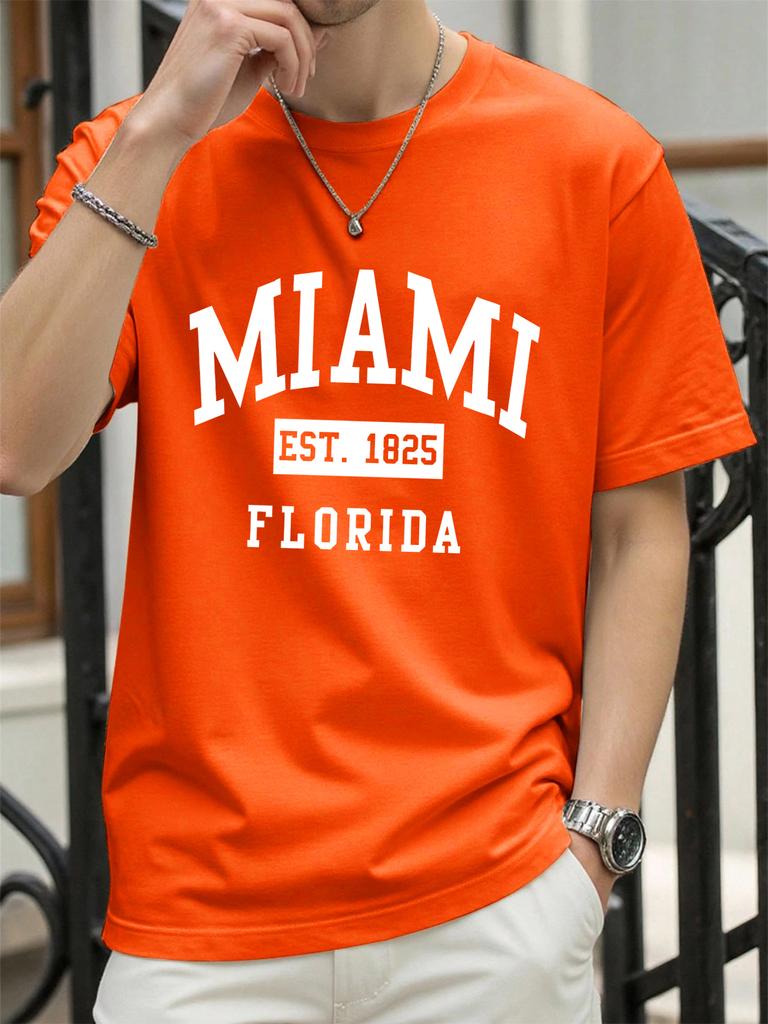 Miami Est 1825 Florida Stampa Maglietta Uomo Estate Cotone Magliette Oversize alla Moda Larga Abbigliamento Sportivo Casual Hip Hop Abbigliamento Unisex