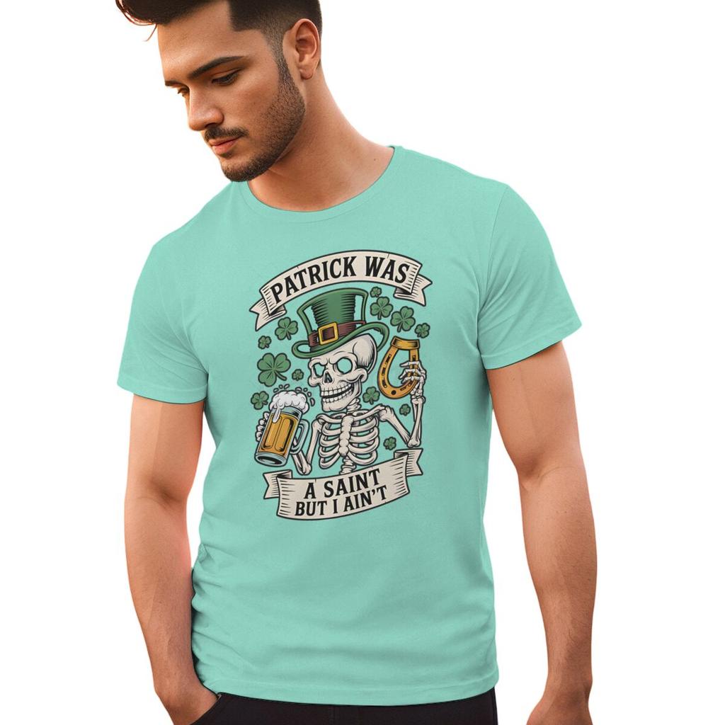 Unisexs St Patricks Day Shirt Patrick Was A Saint I Aint Print TShirt Irish Day Shirt Funny Skeleton Shamrock Leaves Graphic Tee