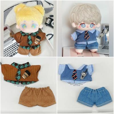 10cm Doll Clothes Blue Brown Changing Dress Game Doll Blouse Pants Suit Cosplay Playing House Mini Shirt Necktie Pants Set