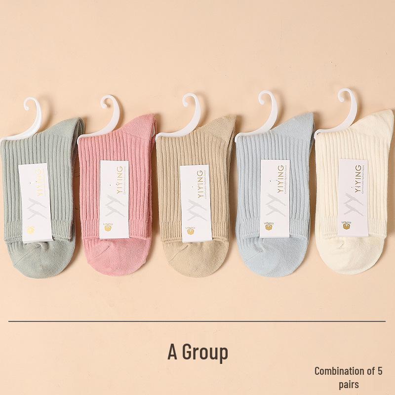 Women's Candy Color Vertical Striped Mid-Calf Socks: 100% Pure Cotton, Sweat-Absorbent and Odor-Resistant, Ideal for Spring and Autumn