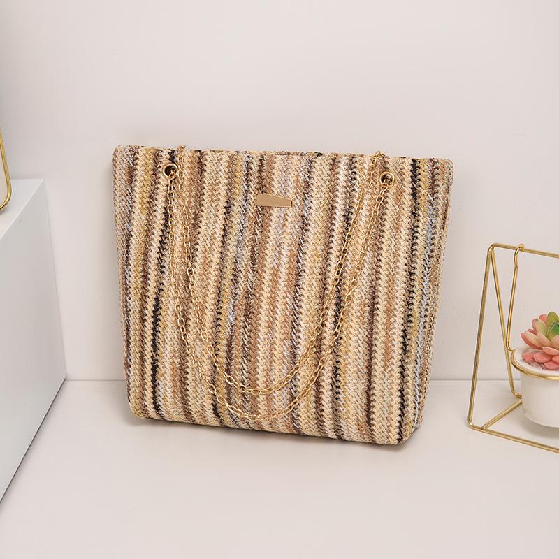 

Women s bag new summer woven rainbow straw woven armpit bag fashionable and fresh shoulder bag абрикосовый