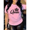 Short Sleeve Crown Letter Print Crew Neck T-Shirt for Spring & Summer Casual Women's Clothing