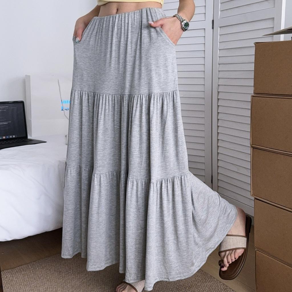 Summer Women's High Waisted Tiered Skirt Soft Modal Long Skirts Slimming Flowy Skirt Casual Fashion Versatile