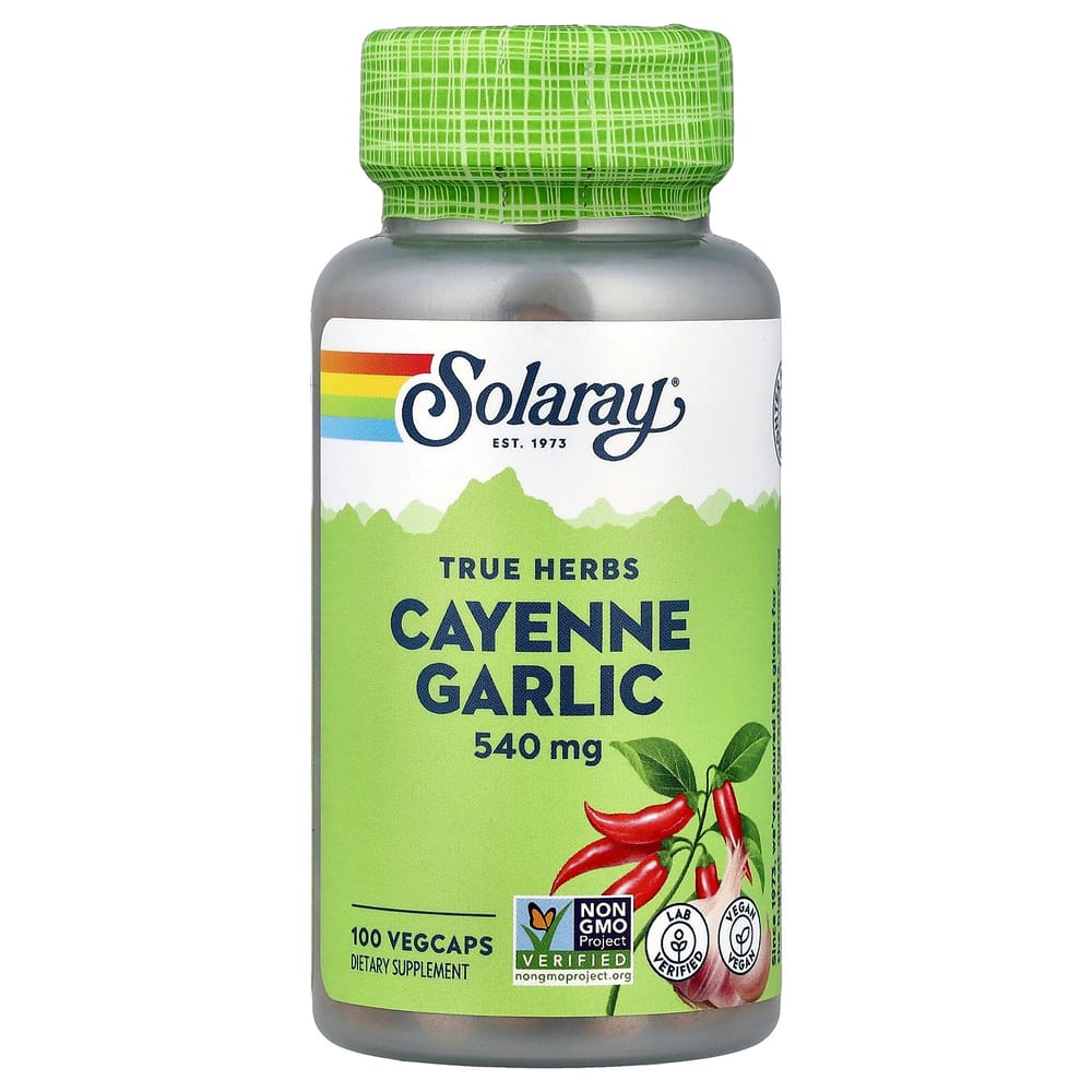 SOLARAY True Herbs Cayenne Garlic 540mg Veggie Capsules, 100 Count