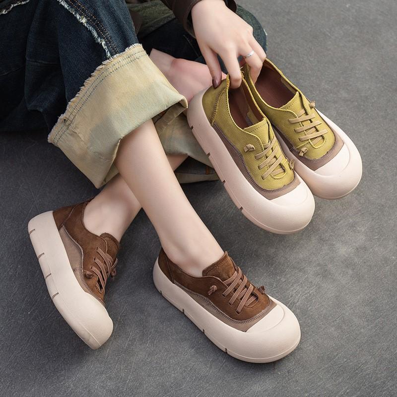 Fashion GKTINOO Women Casual Shoes Fashion Breathable Genuine Leather Shoes Sneakers Lace Up Women Flat Shoes Female Footwear