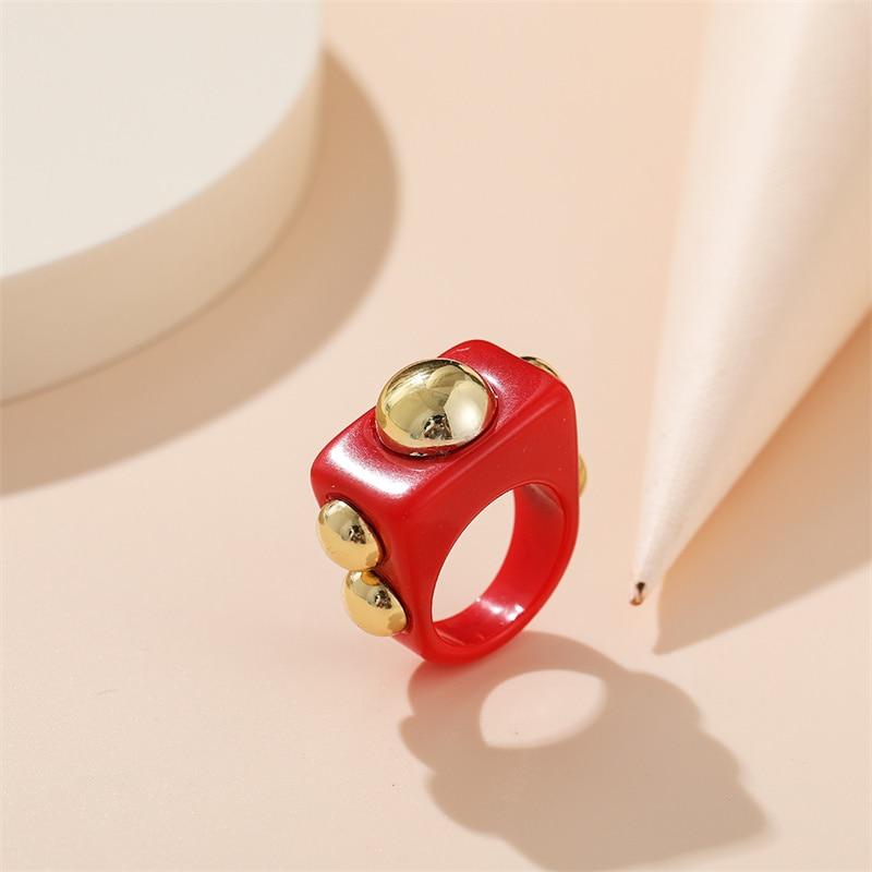 iF ME Chunky Aesthetic Large Colorful Golden Bead SquareTransparent Resin Acrylic Rings for Women Girl DIY Knuckle Party Ring Jewelry