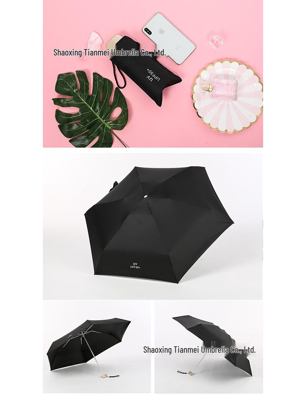 

Сверхлегкий мини-зонт из алюминиевого сплава, складывающийся в пять раз, от солнца и дождя - Черный, Портативный, Карманный, для дождя или солнца, С возможностью нанесения логотипа 6K чёрный