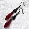 Black Bat Earrings With Red Teardrop Beads, Earrings, Gothic Jewelry,
