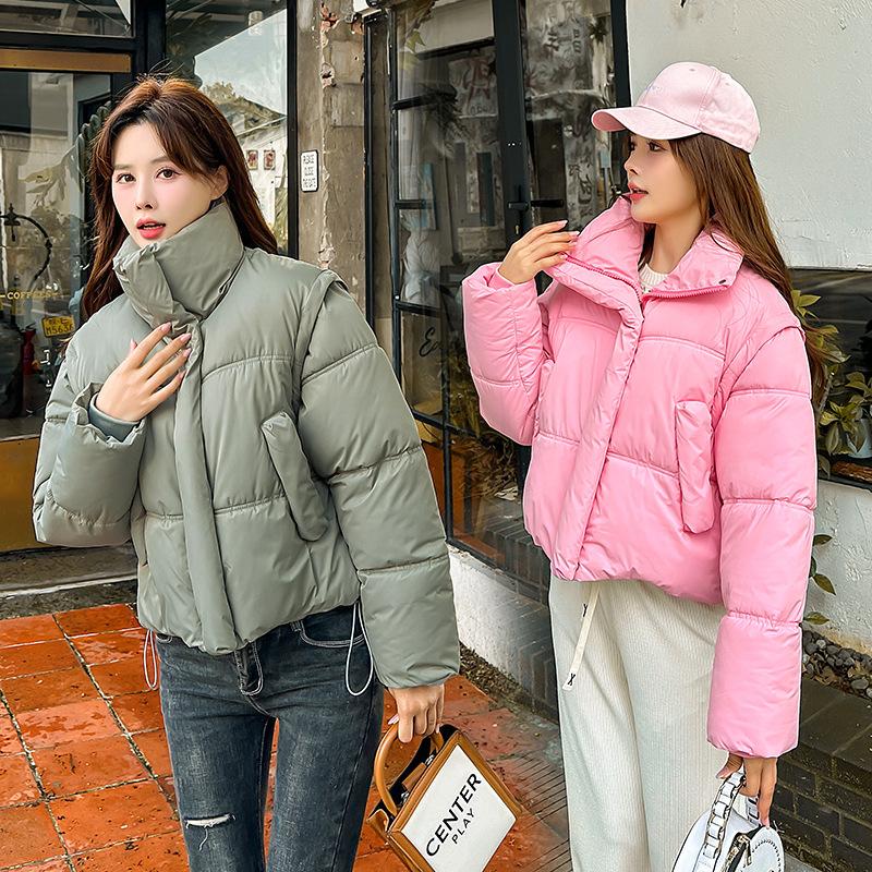Kurze Daunenweste für Damen 2025 neu verdickt warm Stehkragenjacke mit abnehmbaren Ärmeln Baumwolljacke
