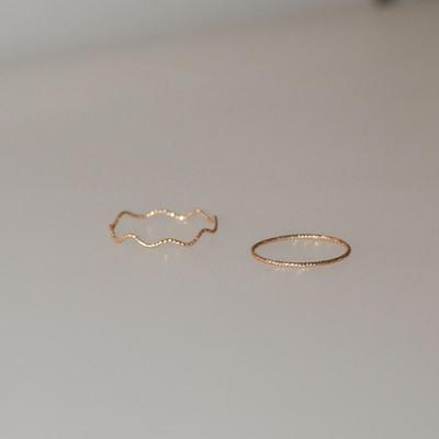 Modernlike 14k Basic Daily Gold Thread Ring Set Layered