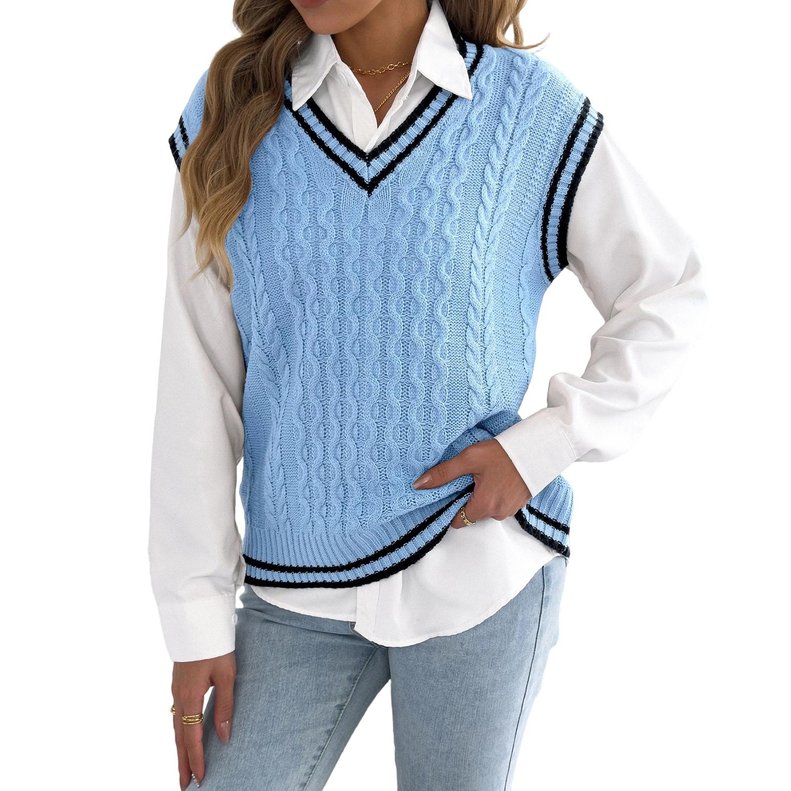 Women s Color V-Neck Cable Knit Sleeveless Tank Top S