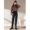 Women's Black Wool Fleece-Lined High Waist Loose Straight-Leg Harem Pants for Autumn and Winter