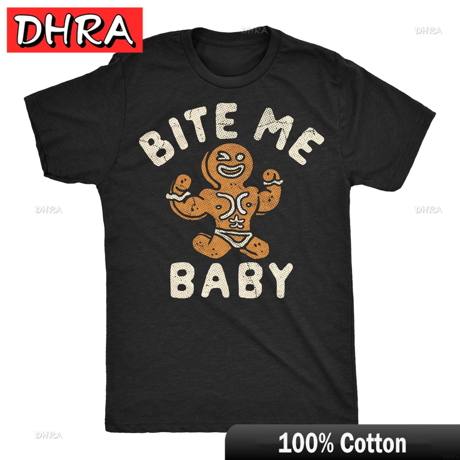 Unisexs Funny T Shirts Bite Me Baby Sarcastic Christmas Graphic Novelty Gingerbread Tee Casual Top Gothic Retro Aesthetic T Shirt S