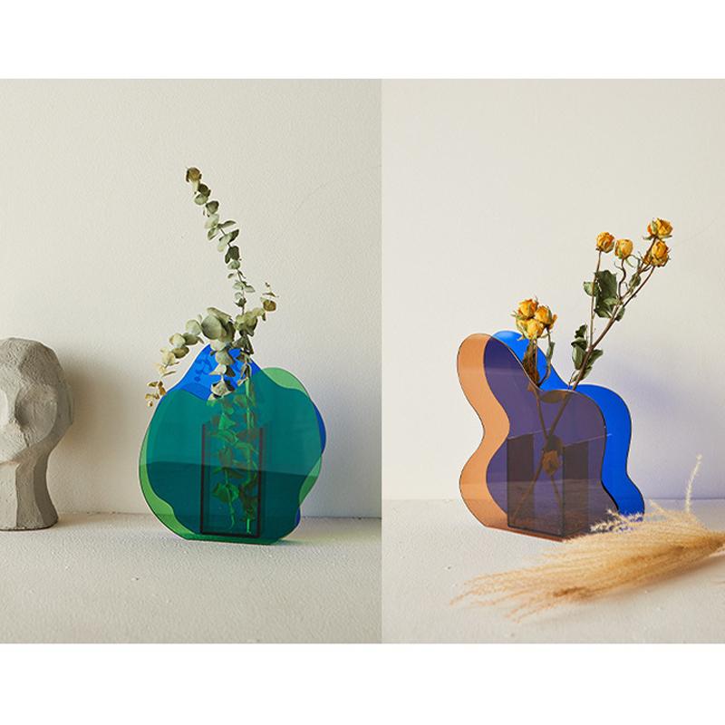Ins-Stil Acrylvase Kreative Kunst Wellige Blume Hydroponische Blumenanordnung Tischdekoration Transparente Vase