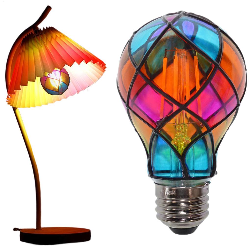 Stained Glass LED Light Bulb E26 4W 120V, Romantic Vintage Lighting for Halloween & Christmas Decor, Indoor Bedside Lamp, Garden