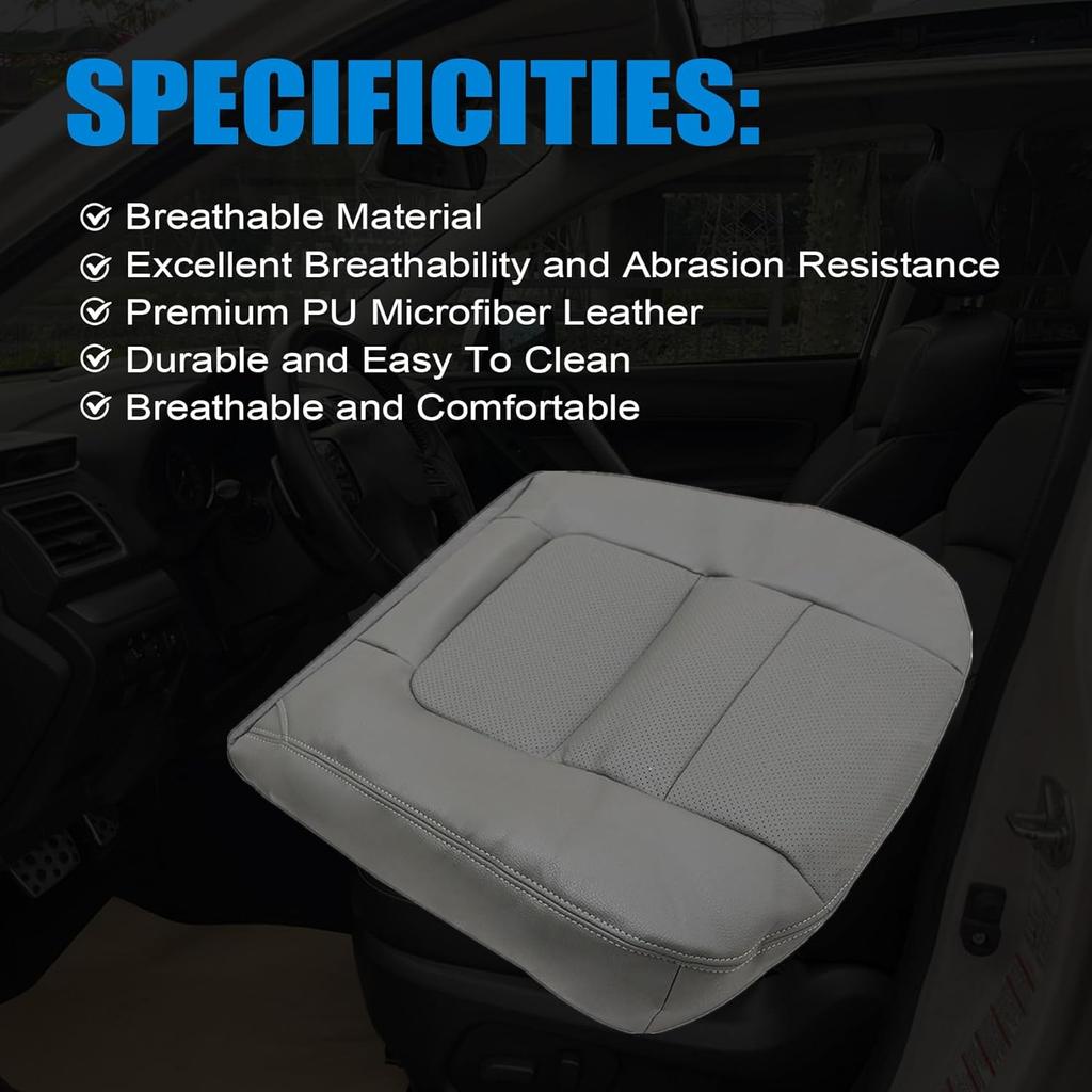 Priprilod Driver Side Bottom Perforated Microfiber Leather Replaement Seat Cover Gray Fit for Ford F250 F350 Lariat 2001