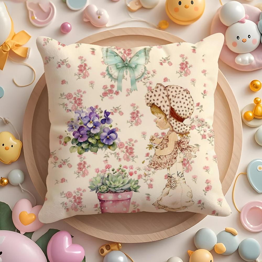 Cute Sarah Kay Girl Cushion Cover Short Plush Double-Sided Printing Home Machine Washable In Warm Winter Pillow Cover