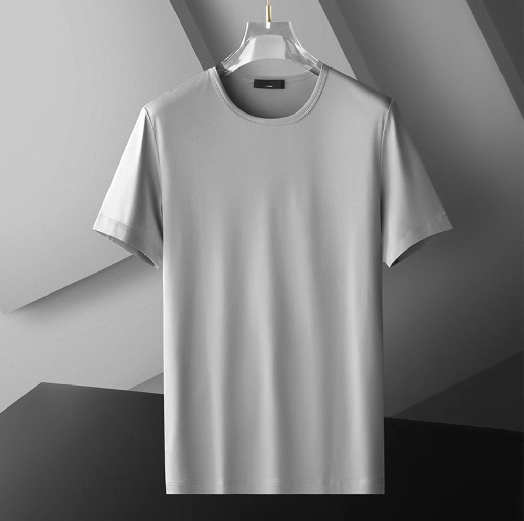 Men's Japanese Ice Silk Summer T-Shirt - Short-Sleeve, Solid Color, Quick-Dry, Elastic Modal Cotton.