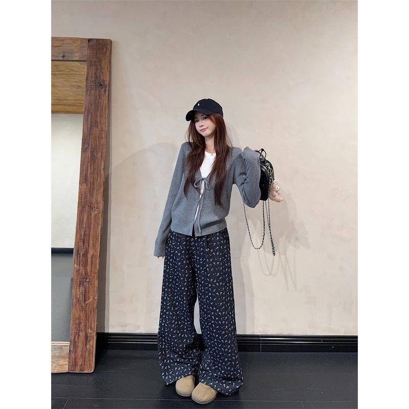 Kumikumi Idle Style Cardigan Outwear Inner Wear Short-Sleeved T-shirt Women's Autumn Slimming Casual Pants Pants Three-Piece Set