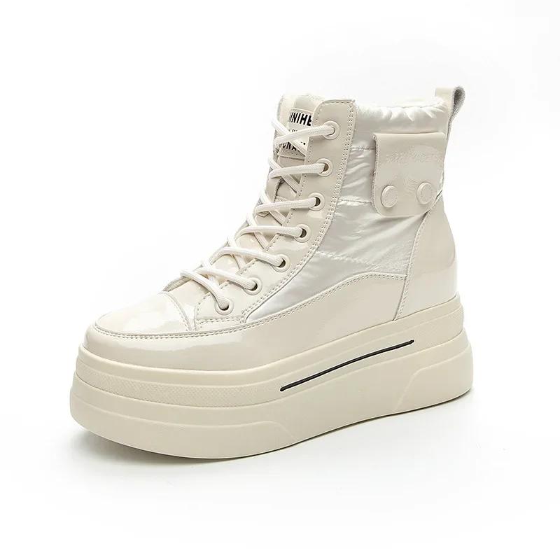 Fashion New 7.5cm Down Genuine Leather Women Ankle Booties Platform Wedge Hidden Heels Warm Women Autumn Spring Casual Boots Shoes