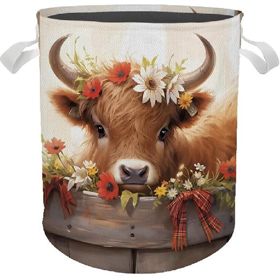 Корзина для белья  Шотландская корова  Landry Basket, Детская корзина для белья, Корзина-контейнер для белья в детскую  Шотландская корова , Водонепроницаемый складной органайзер-контейнер для хранения для спальни Section 1
