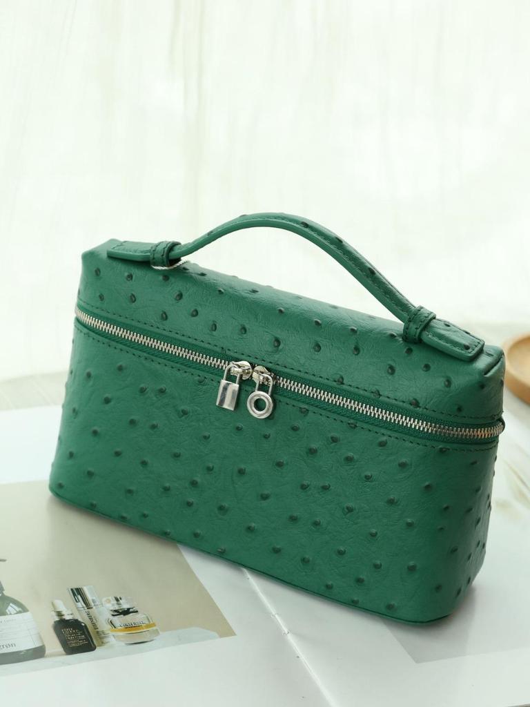 Genuine Leather Ostrich Pattern Women's Handbag & Crossbody Cosmetic Bag