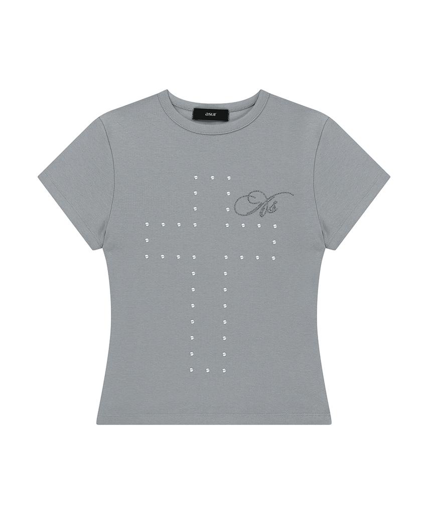 Aejeuyua Cross Hotfix T-Shirt Gray