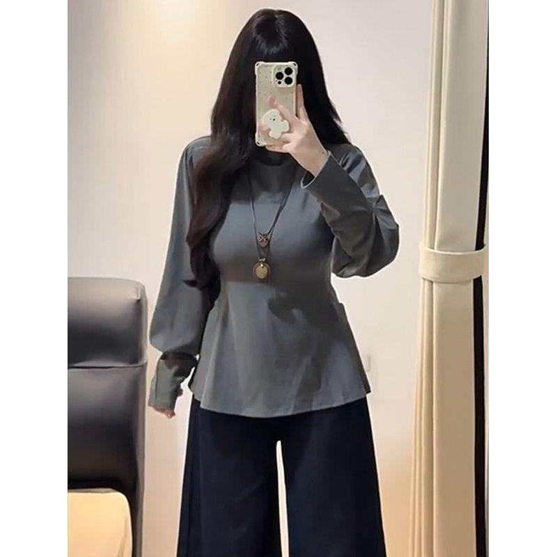 

Plus-Size Thick Velvet Slimming Half-High Collar Base Layer Top for Autumn/Winter M (80-100 jin) серый