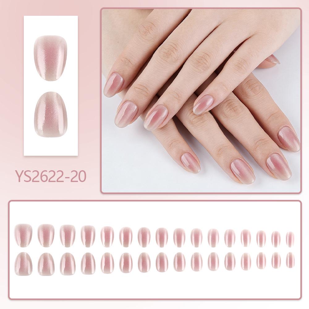 Pink Blush Cat Eye Short Oval Press-On Nails, 32 Pieces – Enhances Skin Tone with Solid Color and High-Class Feel, Perfect for Daily Wear.