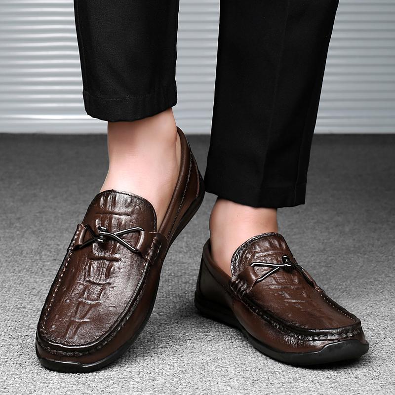 Fashion Luxury Ostrich Patterned Leather Shoes Genuine Leather Casual Loafers Man Fashion Moccasins Driving Footwear Slip On Men Shoes