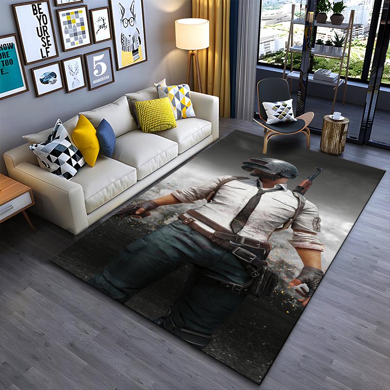 "Gaming Warrior Carpet with Helmet and Gun Print for Living Room Decor" Suitable for use as an anti-slip for living room bedroom sofas