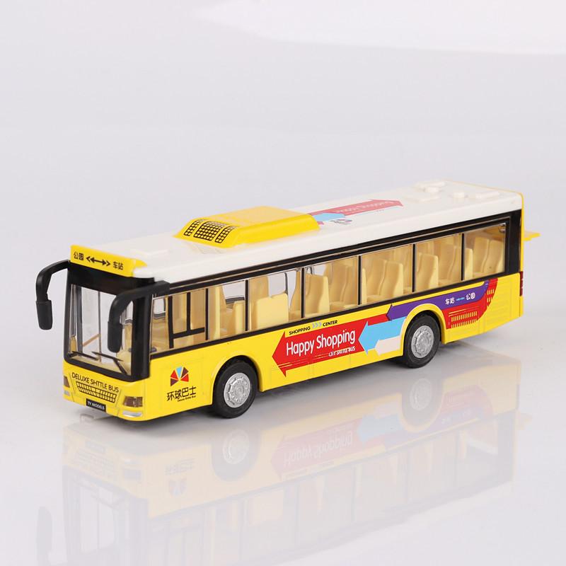 1/36 Single Bus Model Car Toy Metal Die-cast Sound Light Pull Back 3 Doors Opened Autobus Models Ornament Toys Gifts for Kids