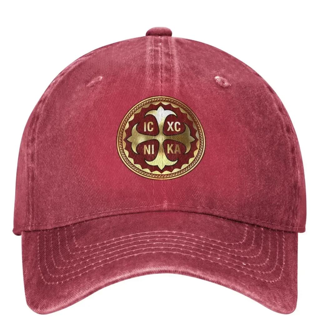 Greek Orthodox Cross Red Gold Baseball Cap Kpop Rock Y2k Retro Trucker Hat Unisex Men Streetwear Sunscreen Snapback Cap