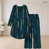 Women Plus Size Two Piece Set Round Neck Long Sleeve Printed High Low Top Wide Leg Pants