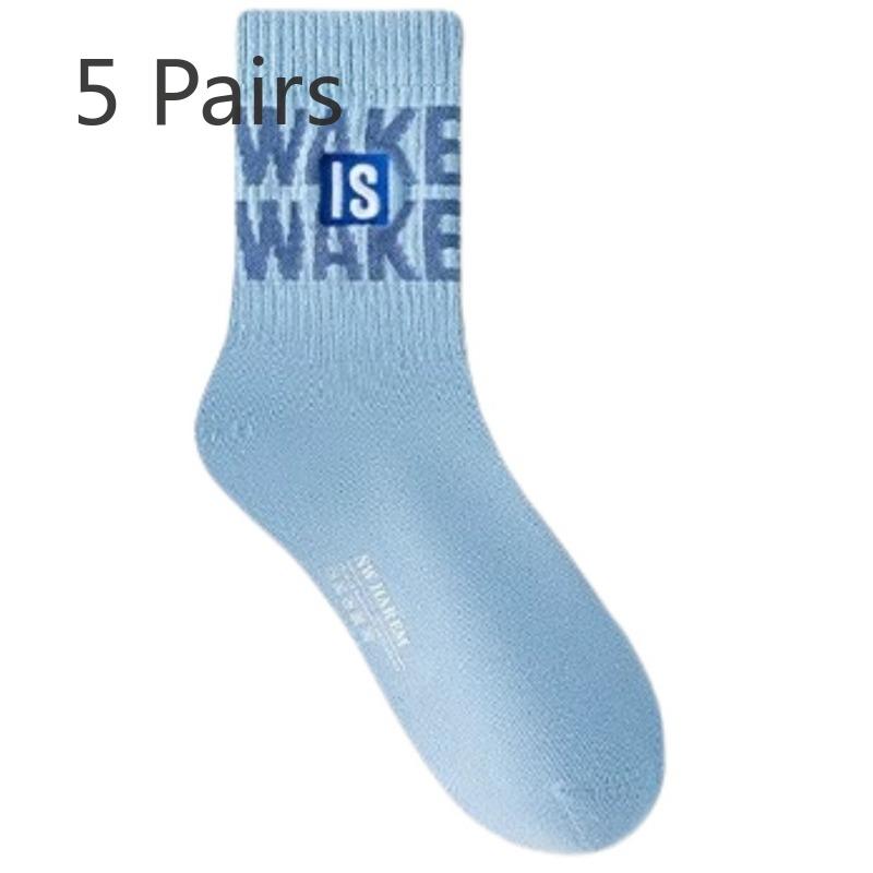 

5 пар средних носков из чистого хлопка с защитой от запаха для подростков и студентов на осень и зиму для баскетбола 5 Pairs синий