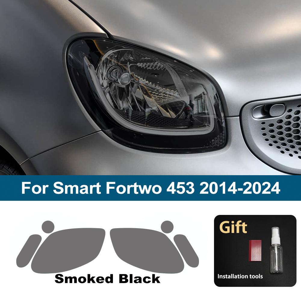 For Smart Fortwo 453 2014-2024 Smoke Black High-Gloss Pre-Cut Headlight Protection Film TPU PPF Anti-Scratch Car Vinyl Wrap Kit