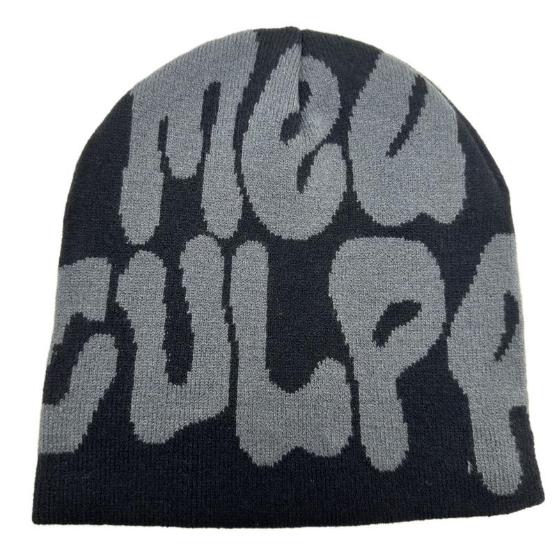Hot Sell Customized  Adult Fashion Printing Soft Winter Hat Knitted With Letters for Men and Women