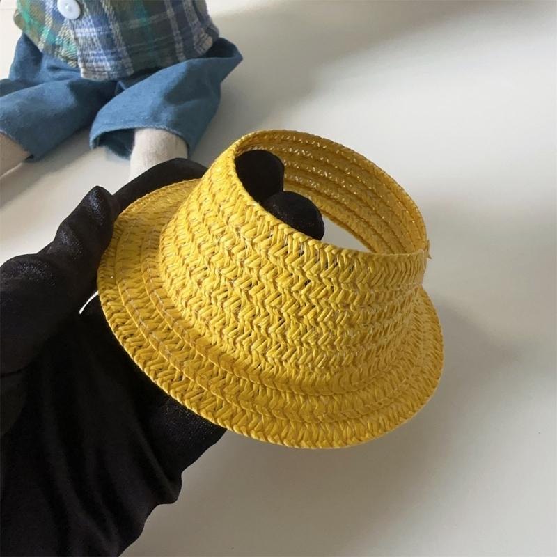 Doll Sun Hat With Ear Cutouts Empty Top Straw Hat  For Costume Cosplay Decorative Party Accessory In Assorted Color