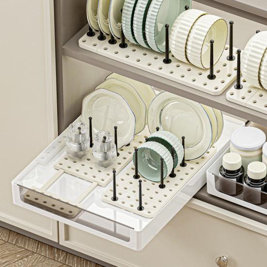 Expandable Dish Drying Rack Plate Bowl Book Holder Mesh Panel with Adjustable Posts Anti-Slip Bottom Dish And Cup Organizer
