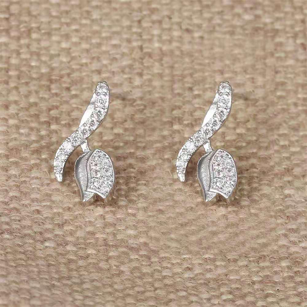 18K Copper and White Gold Tulip Flower Stud Earrings with Zirconia and Full Diamond Micro-inlay for Women