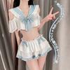 Sailor Clothes Cosplay Sexy Erotic Extreme Costume Erotic Exposure Women Short Sleeves JK Cute Ribbon Small Breasts Micro Mini Skirt Light Blue White