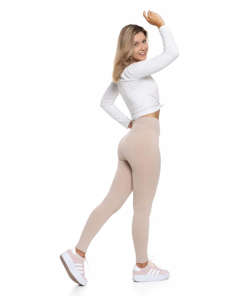 MORAJ Women's High Waist Ribbed Leggings, Fashionable, Sporty, L/XL, Beige