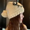 Niedliche lustige Bommelmütze Damen Herbst und Winter warm Ohrenschutz handgestrickte Mütze Schlupfmütze