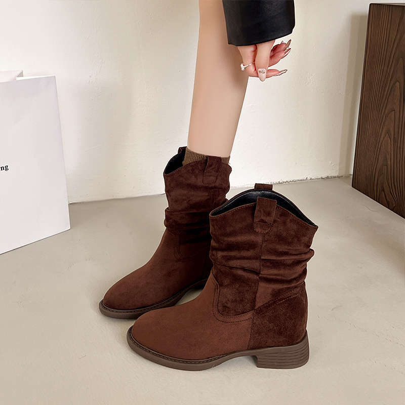 Short Boots Children's Coarse Heel Medium Tube Pile Boots Women's New Autumn Merad Western Cowboy Martin Boots