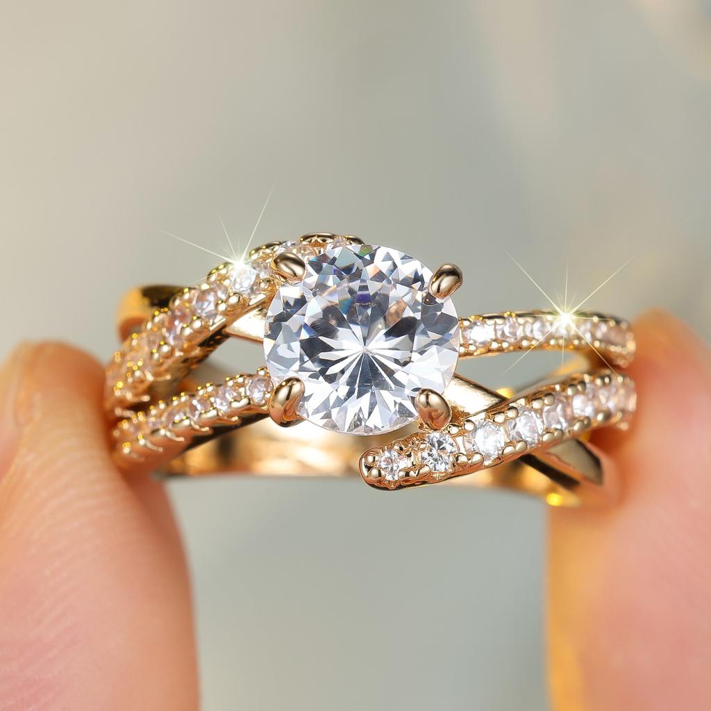 Cute Female White Zircon Stone Ring Gold Color Engagement Charm Wedding Jewelry For Women