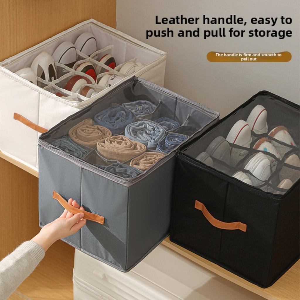 Oxford Cloth Space Saving Shoe Storage Organizer, with Adjustable Partition, Foldable, Suitable for Shoes, Clothes, and Accessories, with Zipper