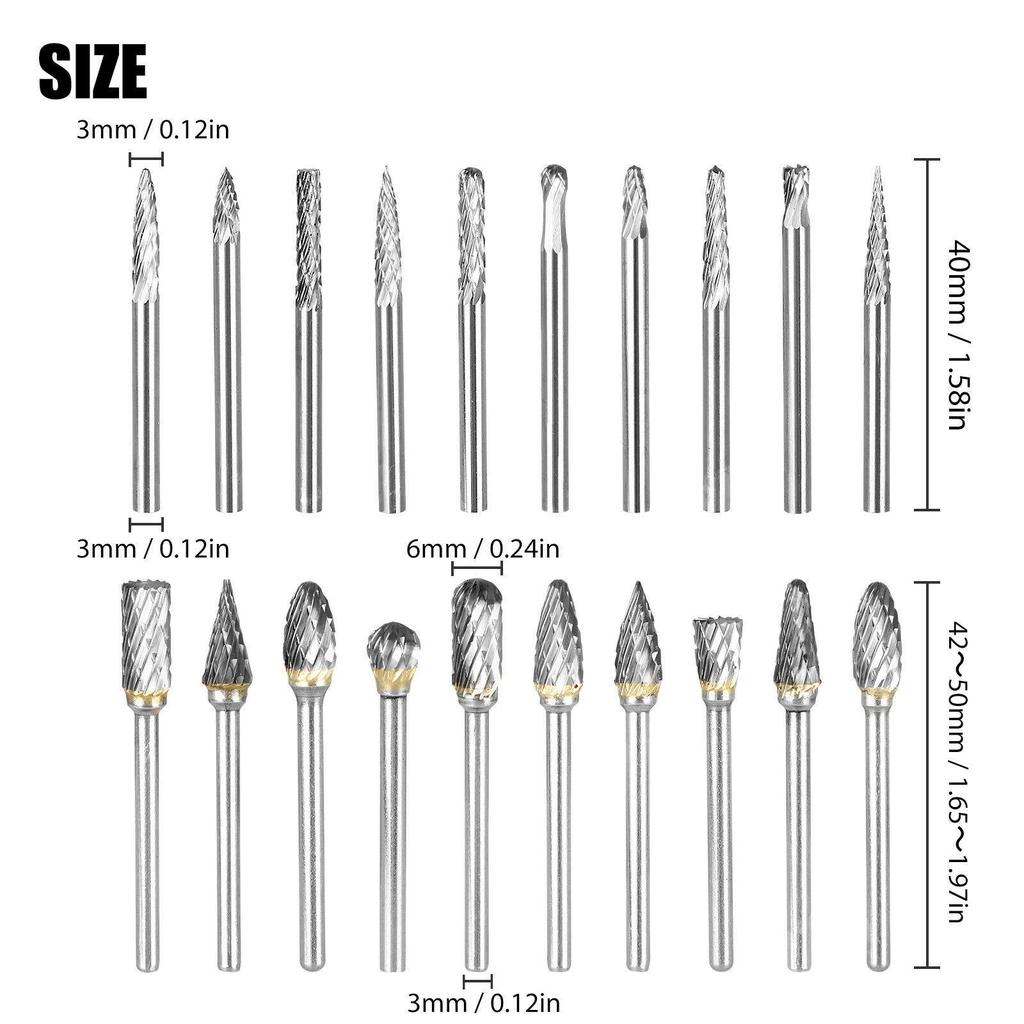 20pcs Tungsten Steel Carbide Burr Grinder Head Die Grinder Rotary Drill Bits